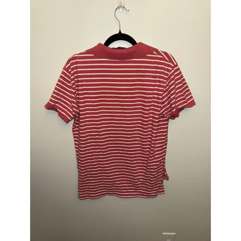 POLO Ralph Lauren Classic Fit Mesh Polo Pink White Stripes | Size Medium Adult